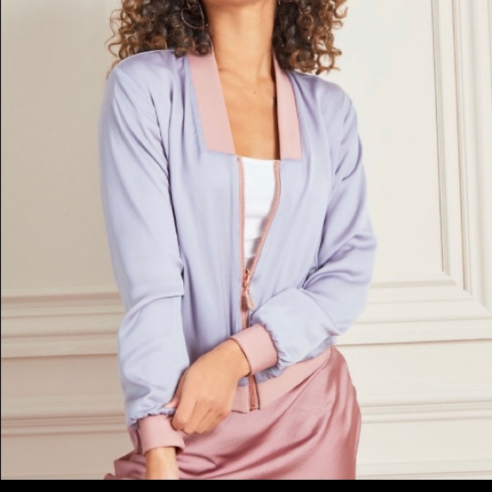 Stella & Dot Reversible Bomber Jacket Leopard Print Lavender Small